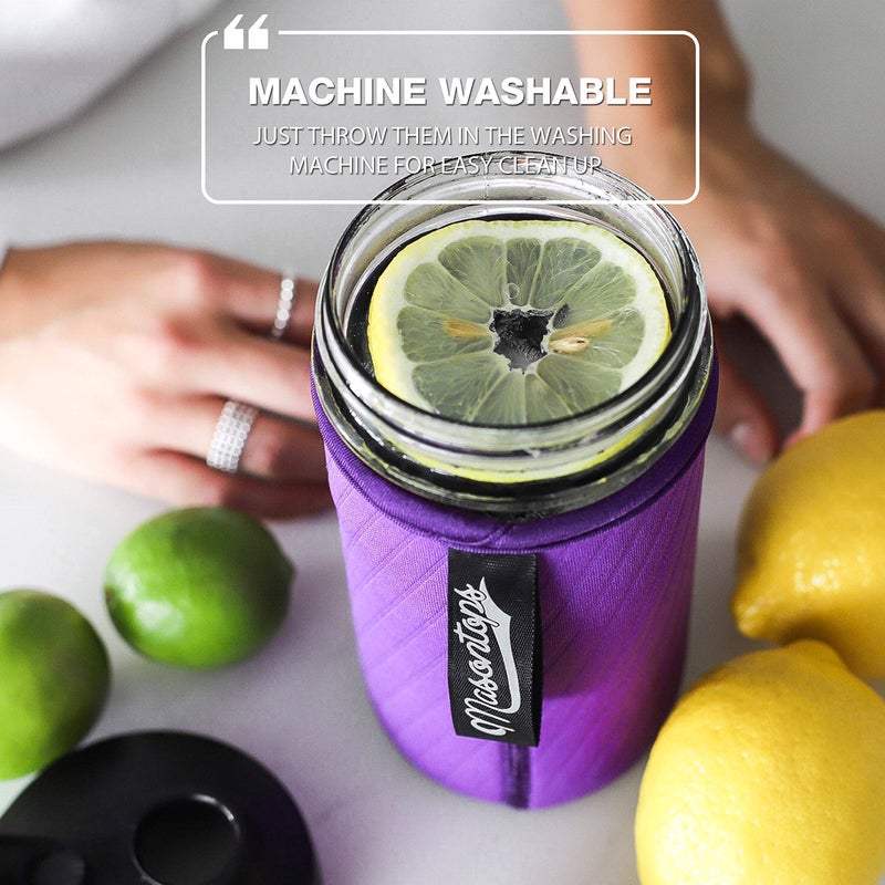 Masontops Wide Mouth Mason Jar Neoprene Sleeve - Purple - Triple Insulated Cozy - 2 Sleeves Cover 16-24 oz & Quart Sizes - Image 5